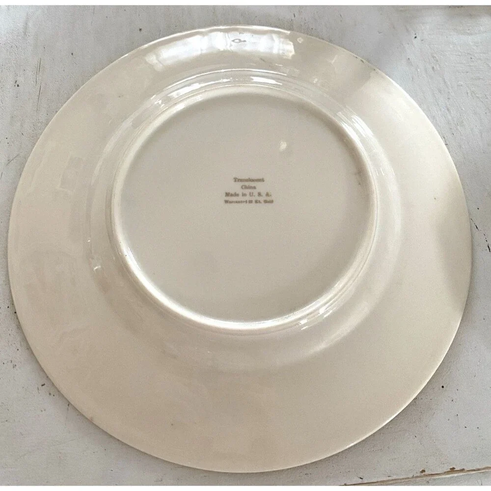 Translucent China Dinner Plate Made In Usa Cobalt Gold 8 Piece Set 1940's-1960's